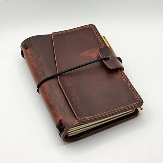 Pocket Size Traveller's Refillable Notebook | Dark Red Distressed Leather