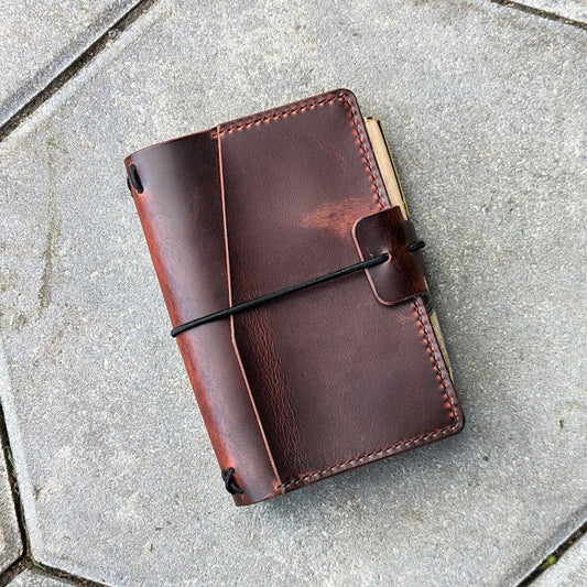 Pocket Size Traveller's Refillable Notebook | Dark Red Distressed Leather