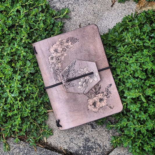 Pocket Size Traveller's Refillable Notebook | Ink-Stamped Flowers
