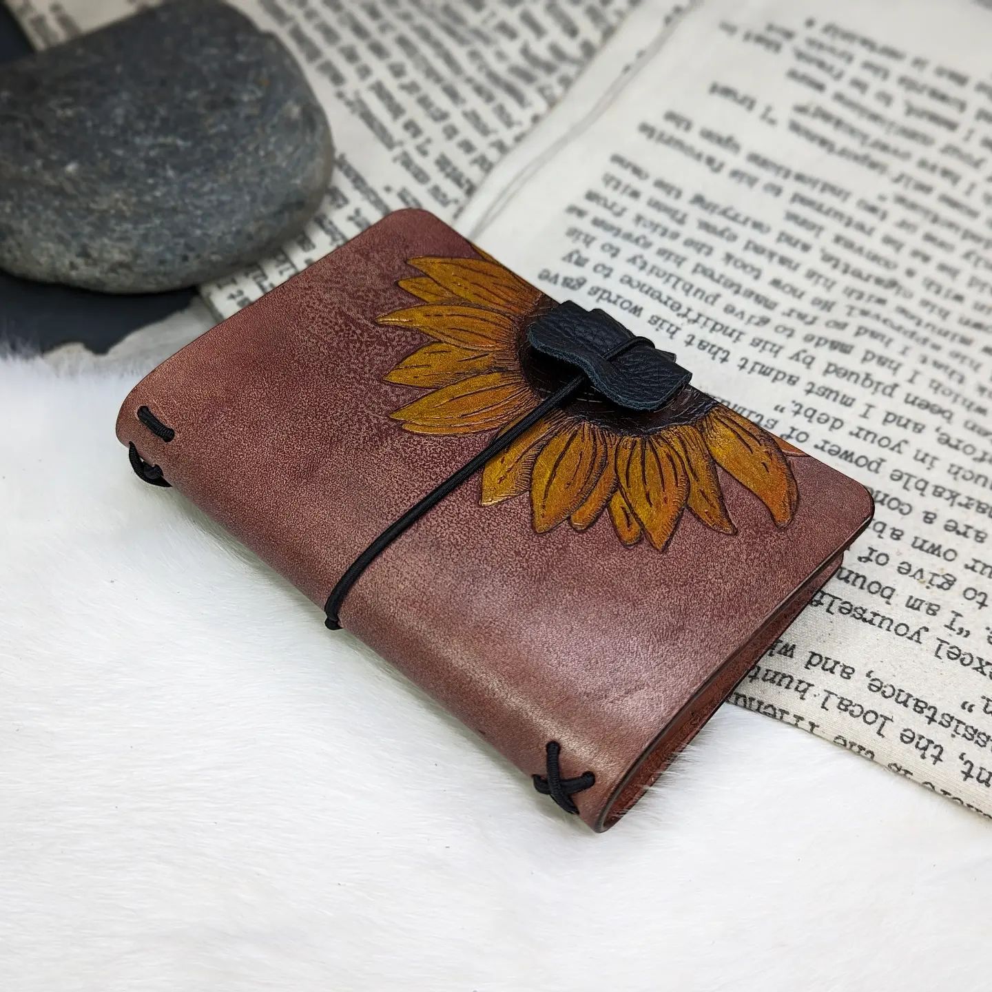 Pocket Size Traveller's Refillable Notebook | Pyrography Sunflower