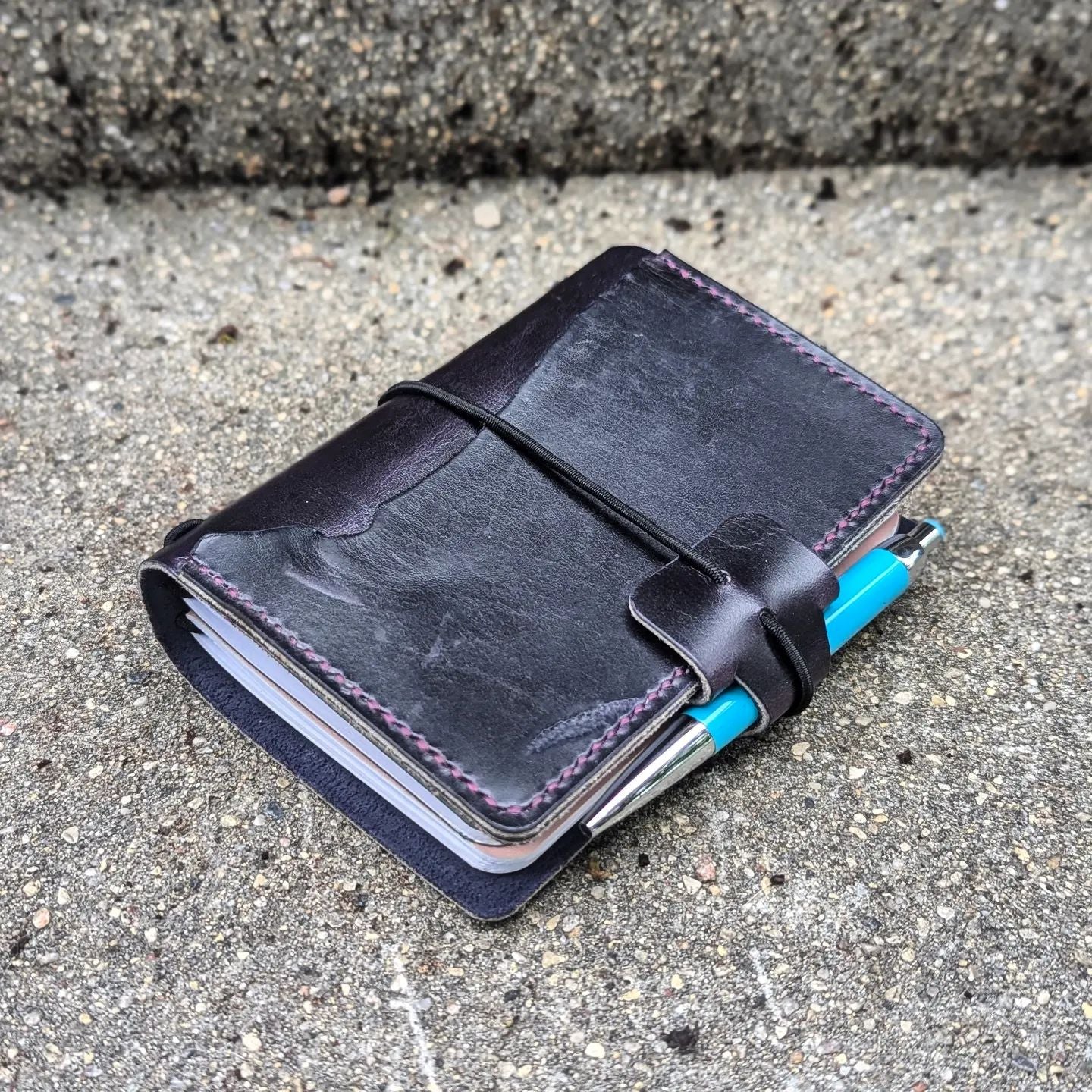 Passport Size Traveller's Refillable Notebook | Eggplant Purple 'Live Edge' #1