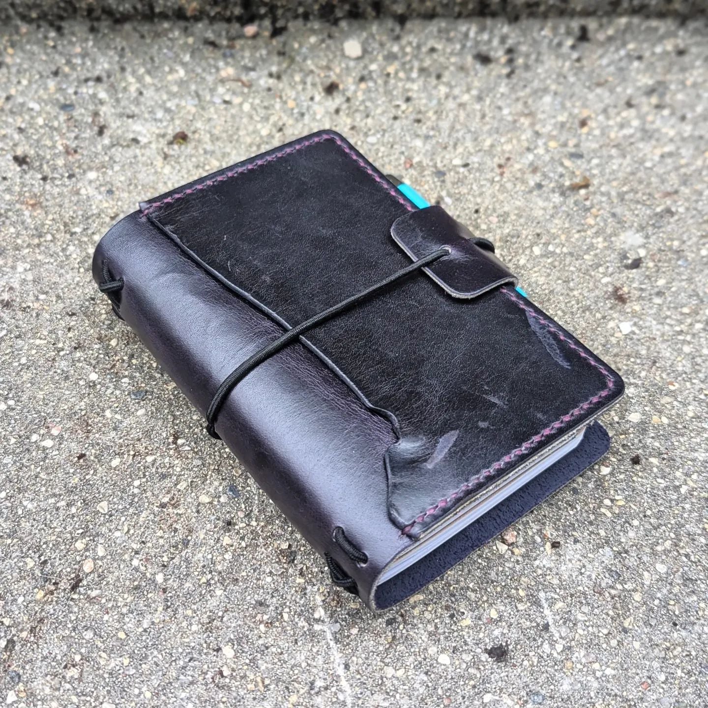 Passport Size Traveller's Refillable Notebook | Eggplant Purple 'Live Edge' #1