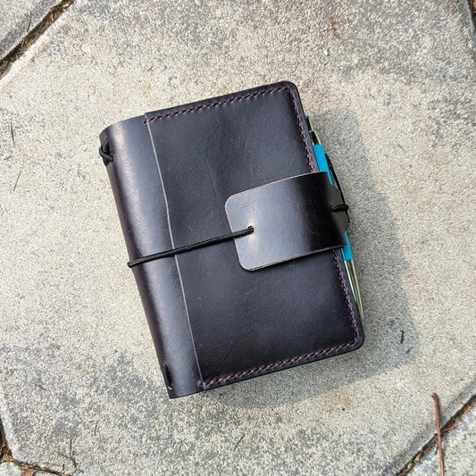 Passport Size Traveller's Refillable Notebook | Eggplant Purple 'Live Edge' #2