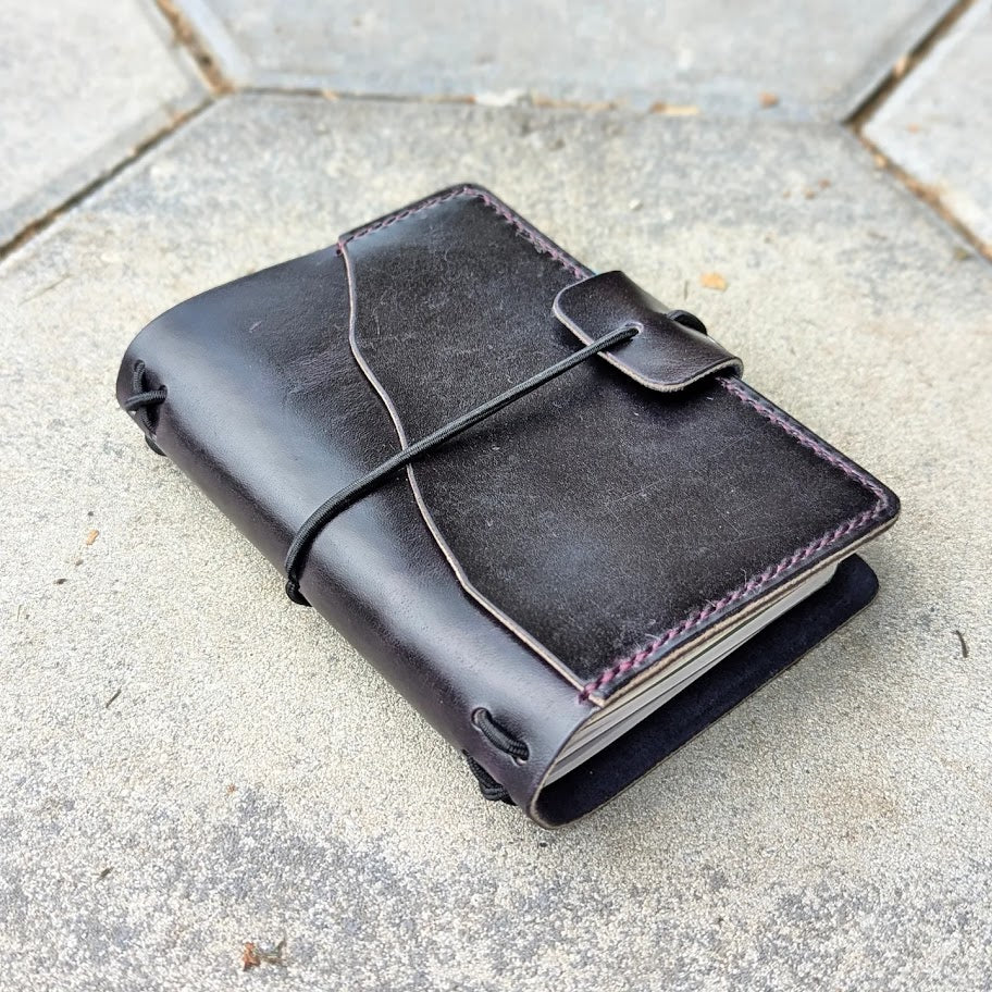 Passport Size Traveller's Refillable Notebook | Eggplant Purple 'Live Edge' #3