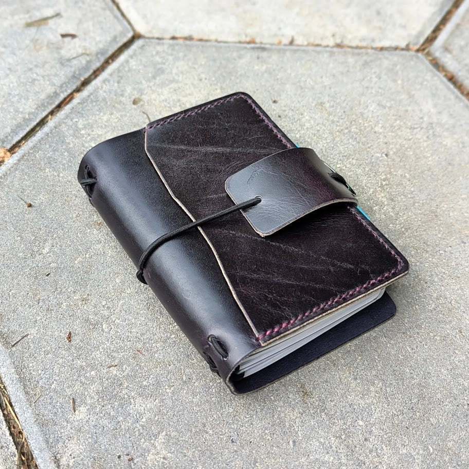 Passport Size Traveller's Refillable Notebook | Eggplant Purple 'Live Edge' #4