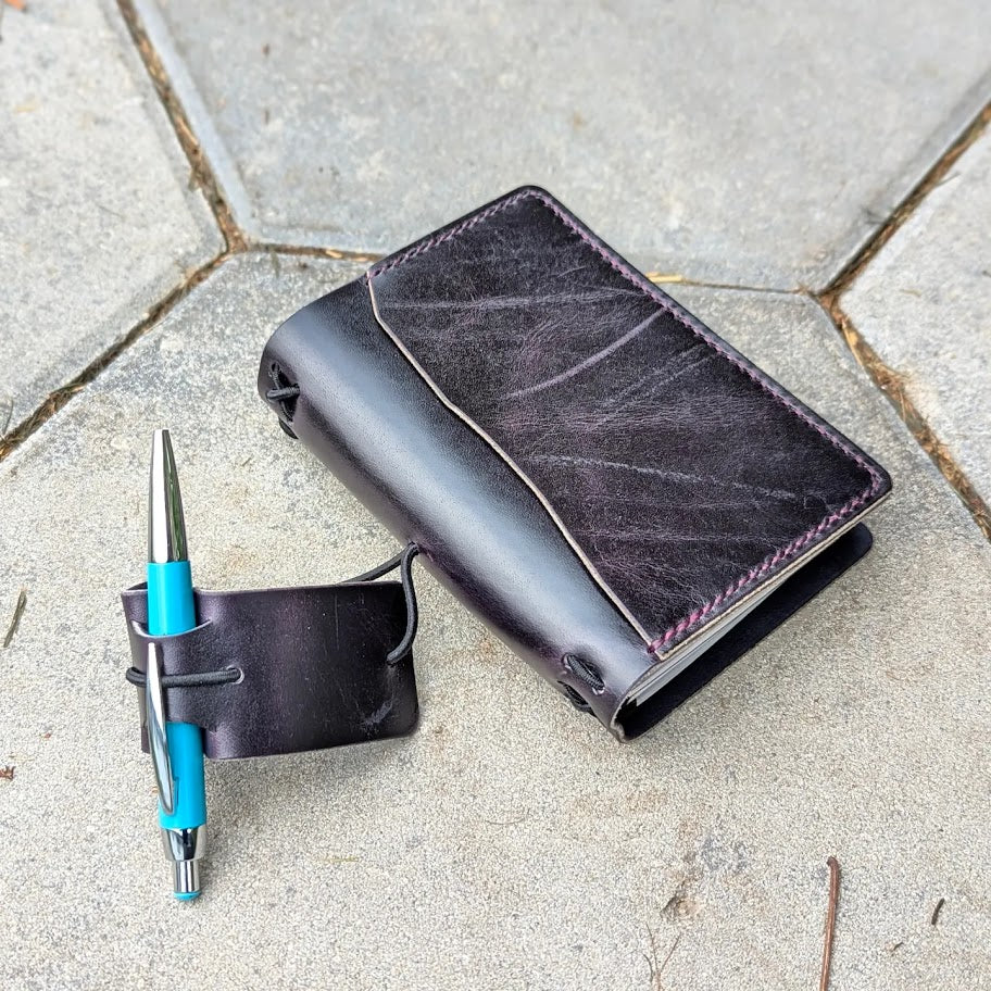 Passport Size Traveller's Refillable Notebook | Eggplant Purple 'Live Edge' #4