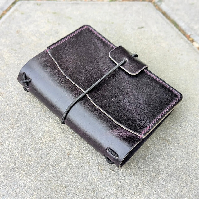 Passport Size Traveller's Refillable Notebook | Eggplant Purple 'Live Edge' #5