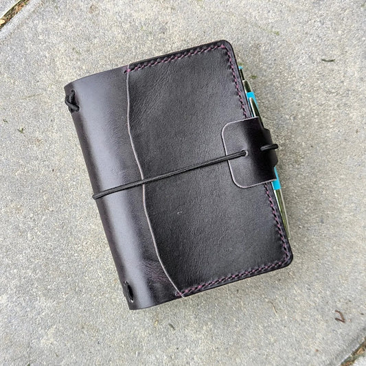 Passport Size Traveller's Refillable Notebook | Eggplant Purple 'Live Edge' #5