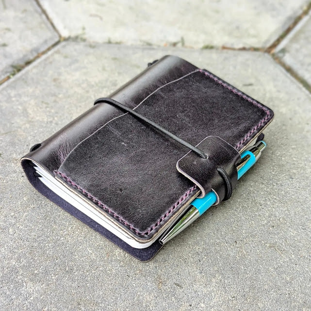 Passport Size Traveller's Refillable Notebook | Eggplant Purple 'Live Edge' #5