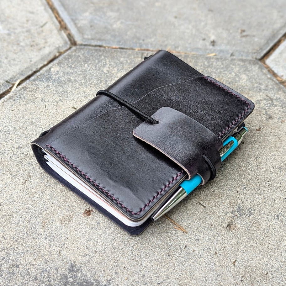 Passport Size Traveller's Refillable Notebook | Eggplant Purple 'Live Edge' #7