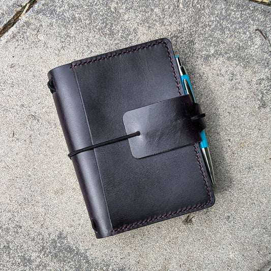 Passport Size Traveller's Refillable Notebook | Eggplant Purple 'Live Edge' #8