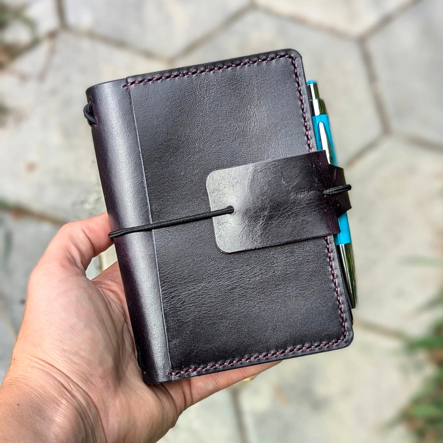 Passport Size Traveller's Refillable Notebook | Eggplant Purple 'Live Edge' #8