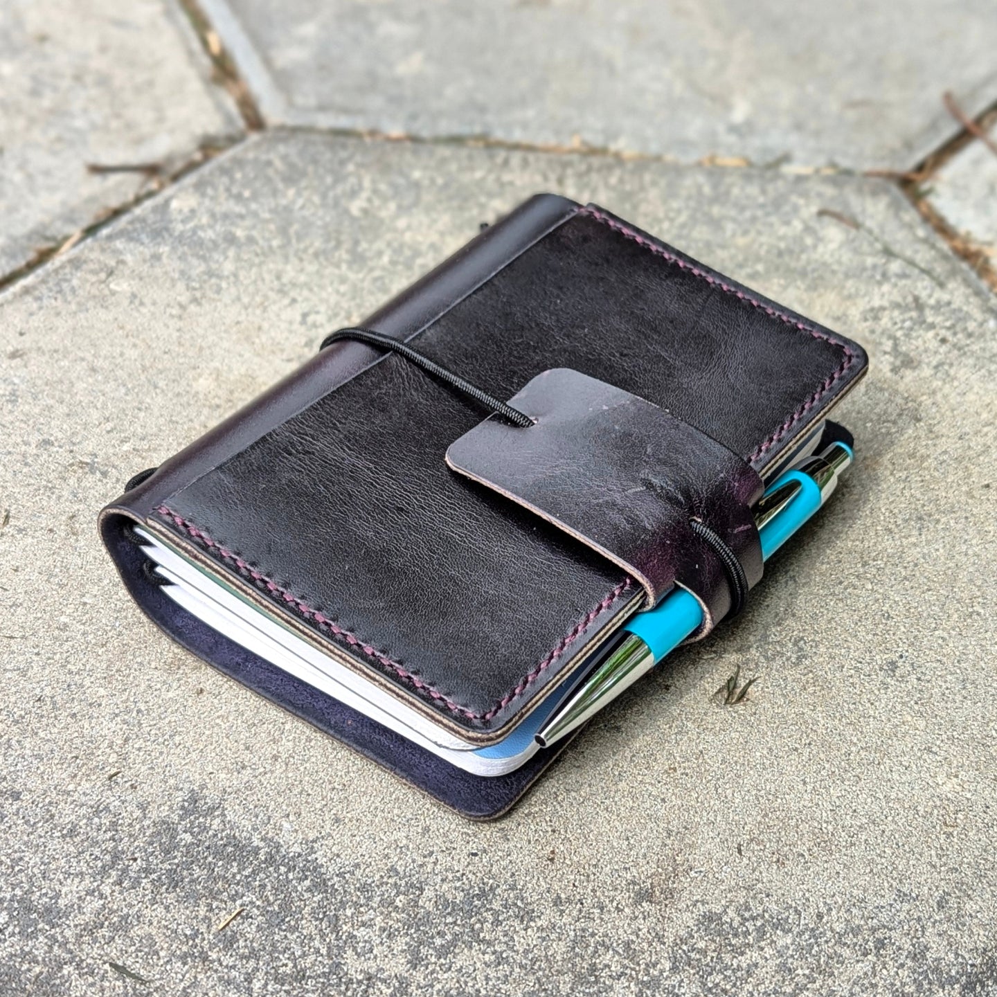 Passport Size Traveller's Refillable Notebook | Eggplant Purple 'Live Edge' #8