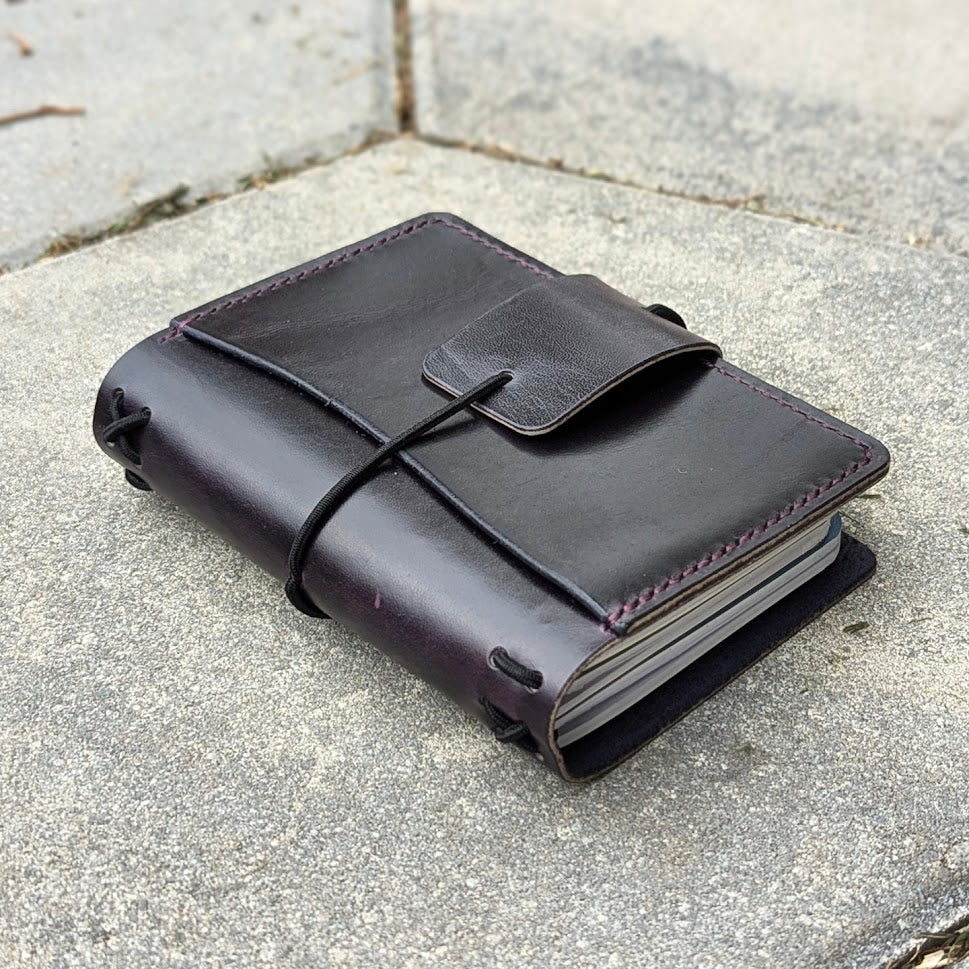 Passport Size Traveller's Refillable Notebook | Eggplant Purple 'Live Edge' #9