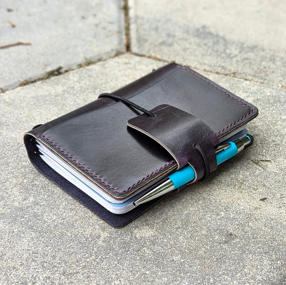 Passport Size Traveller's Refillable Notebook | Eggplant Purple 'Live Edge' #9