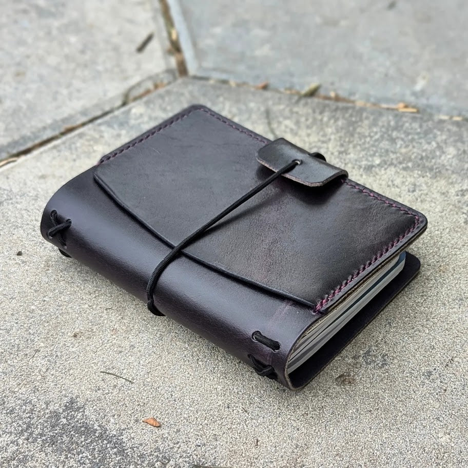 Passport Size Traveller's Refillable Notebook | Eggplant Purple 'Live Edge' #12