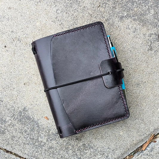 Passport Size Traveller's Refillable Notebook | Eggplant Purple 'Live Edge' #12