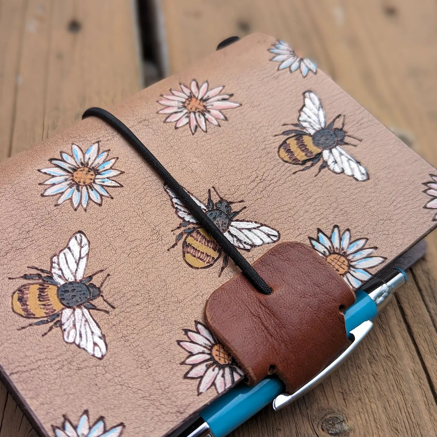 Passport Size Traveller's Refillable Notebook | Pyrography Bees + Flowers