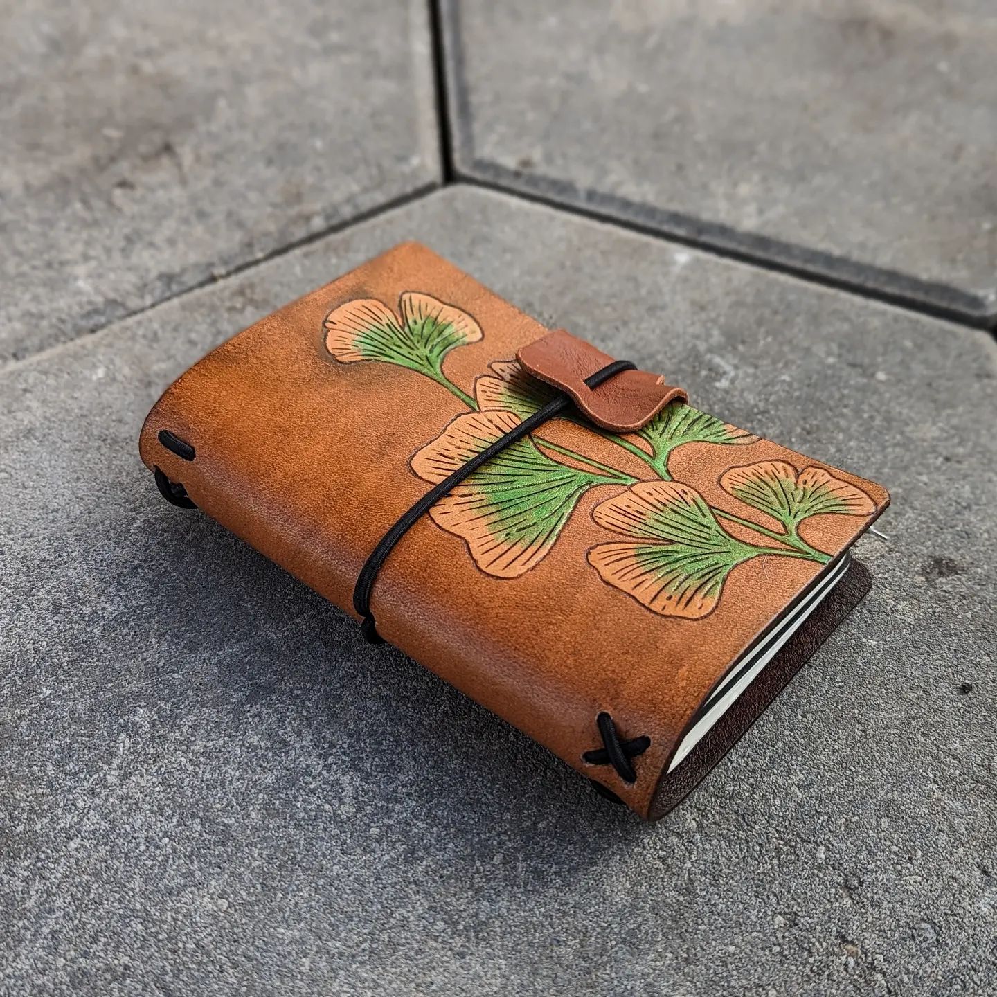 Passport Size Traveller's Refillable Notebook | Pyrography Gingko Leaves