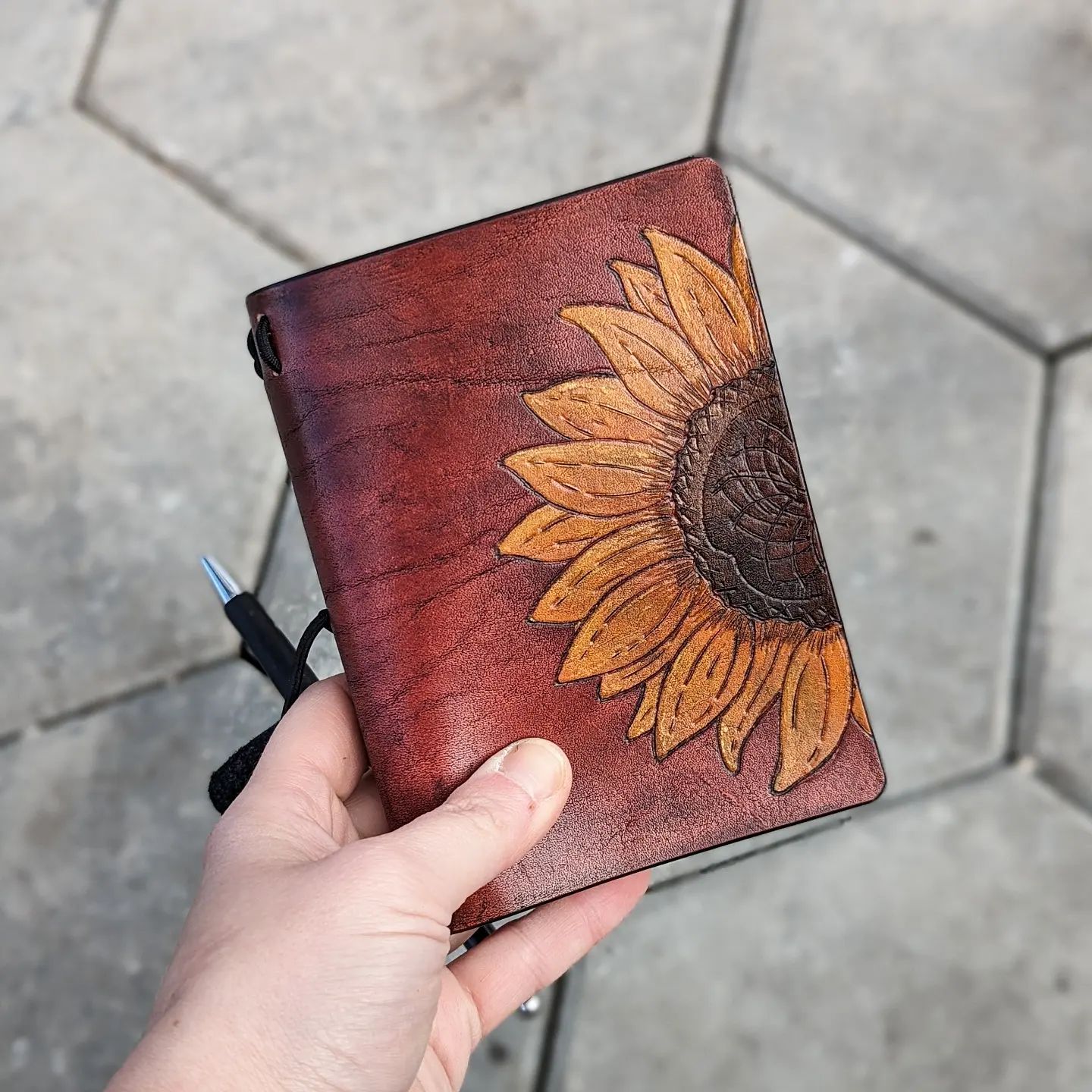 Passport Size Traveller's Refillable Notebook | Pyrography Sunflower