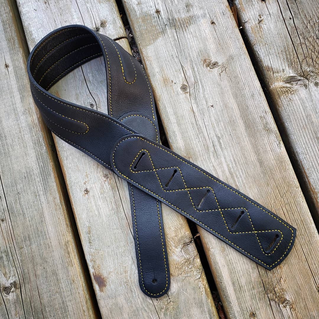 Guitar Strap | Black with Yellow Accents