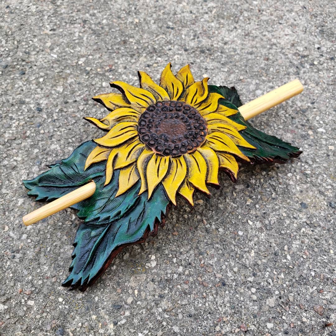 Hair Slide | Tooled Sunflower