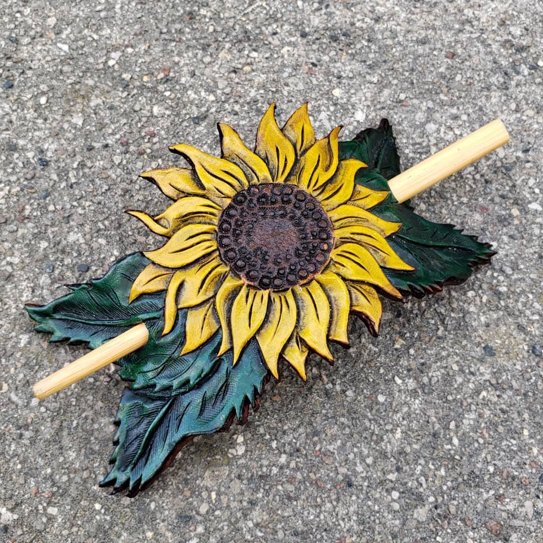 Hair Slide | Tooled Sunflower
