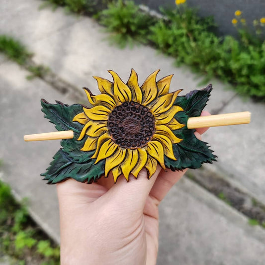 Hair Slide | Tooled Sunflower