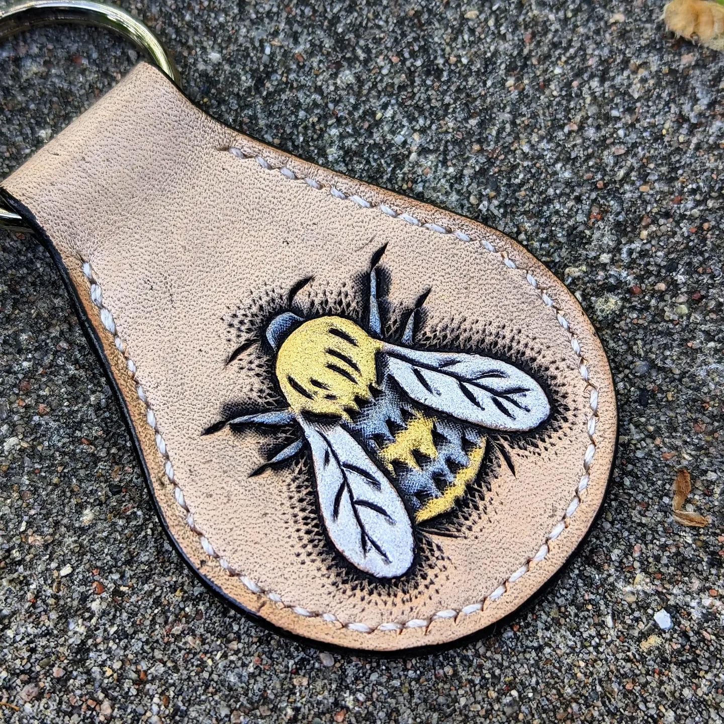 Key Fob | Tooled Bee & Honeycomb #1