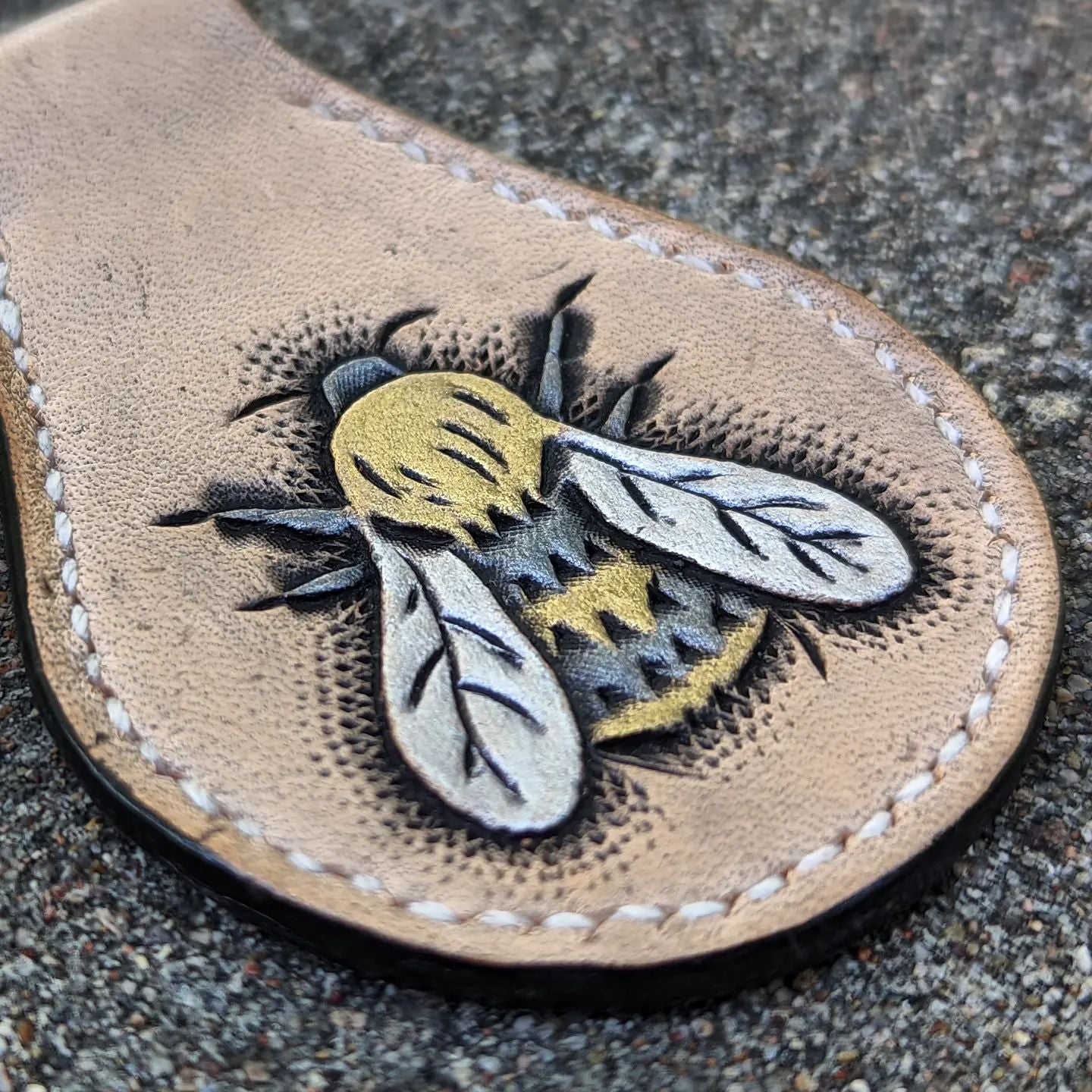 Key Fob | Tooled Bee & Honeycomb #1