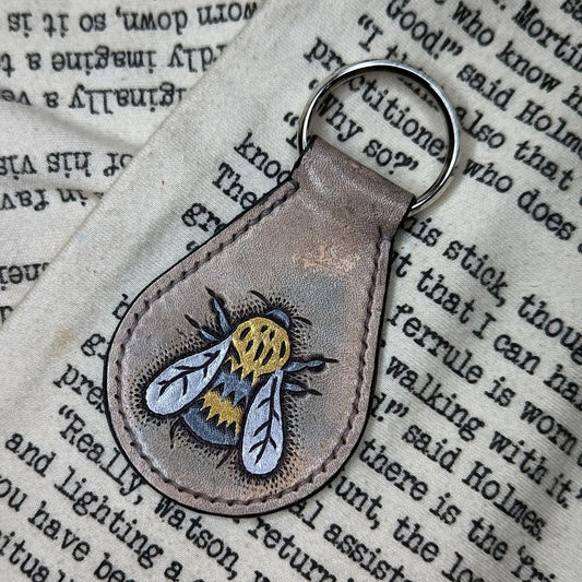 Custom Key Fob | Tooled Bee & Honeycomb #2 for D.K.