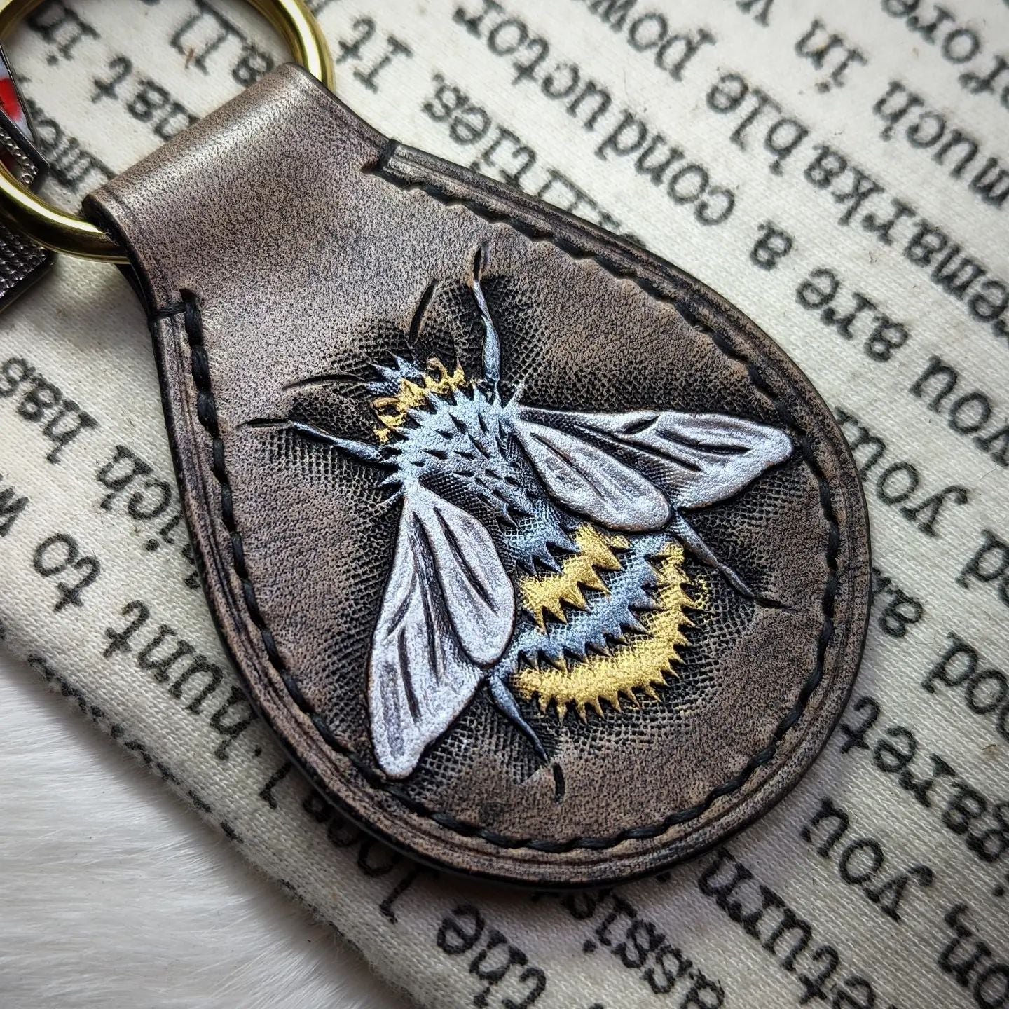 Key Fob | Tooled Bumblebee & Honeycomb #3