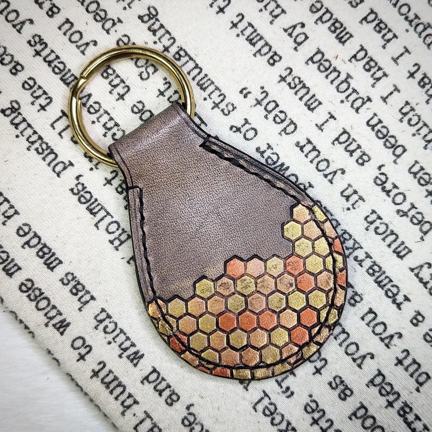 Key Fob | Tooled Bumblebee & Honeycomb #3