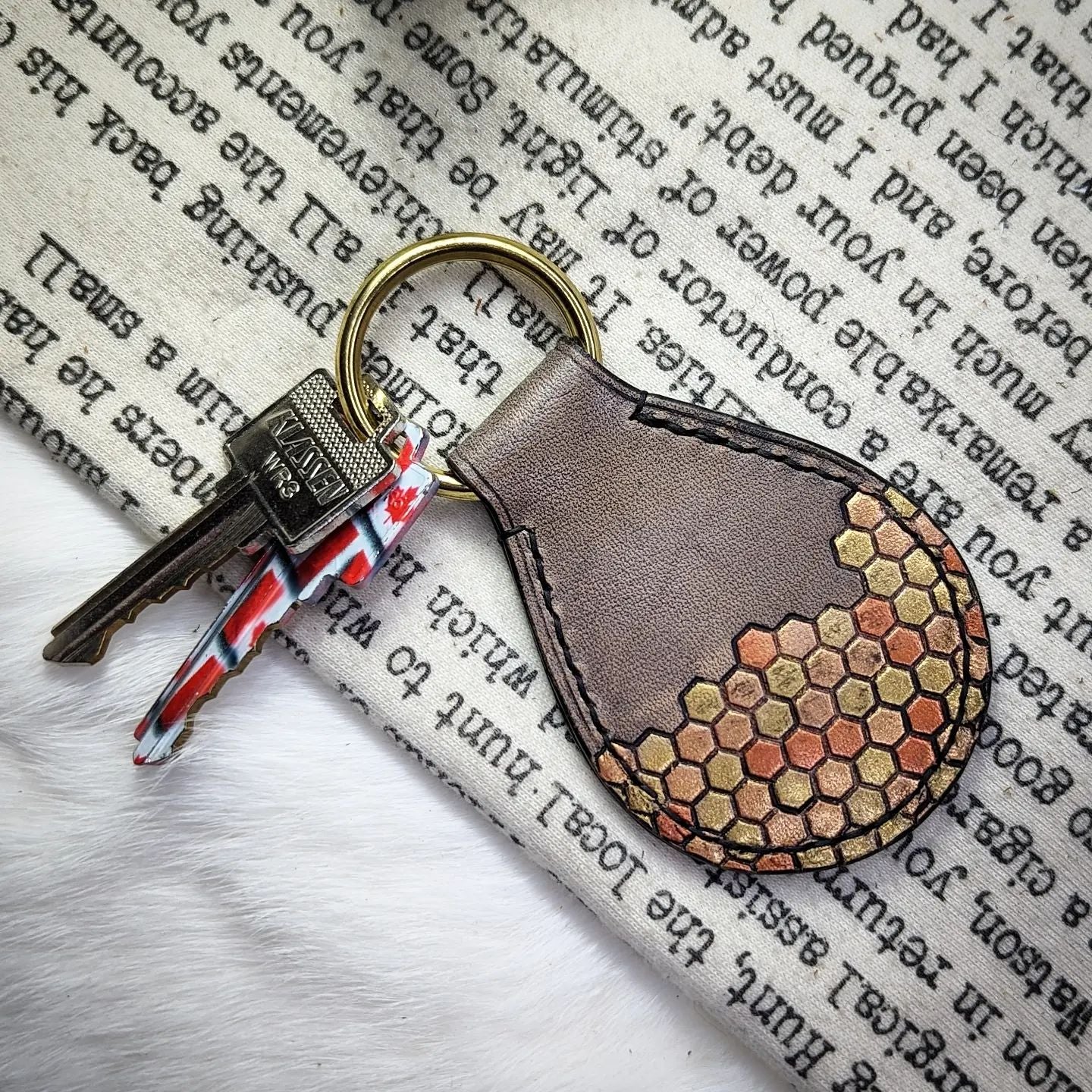 Key Fob | Tooled Bumblebee & Honeycomb #3