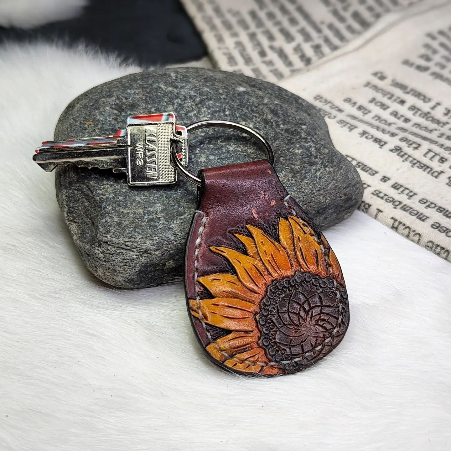 Key Fob | Tooled Sunflower