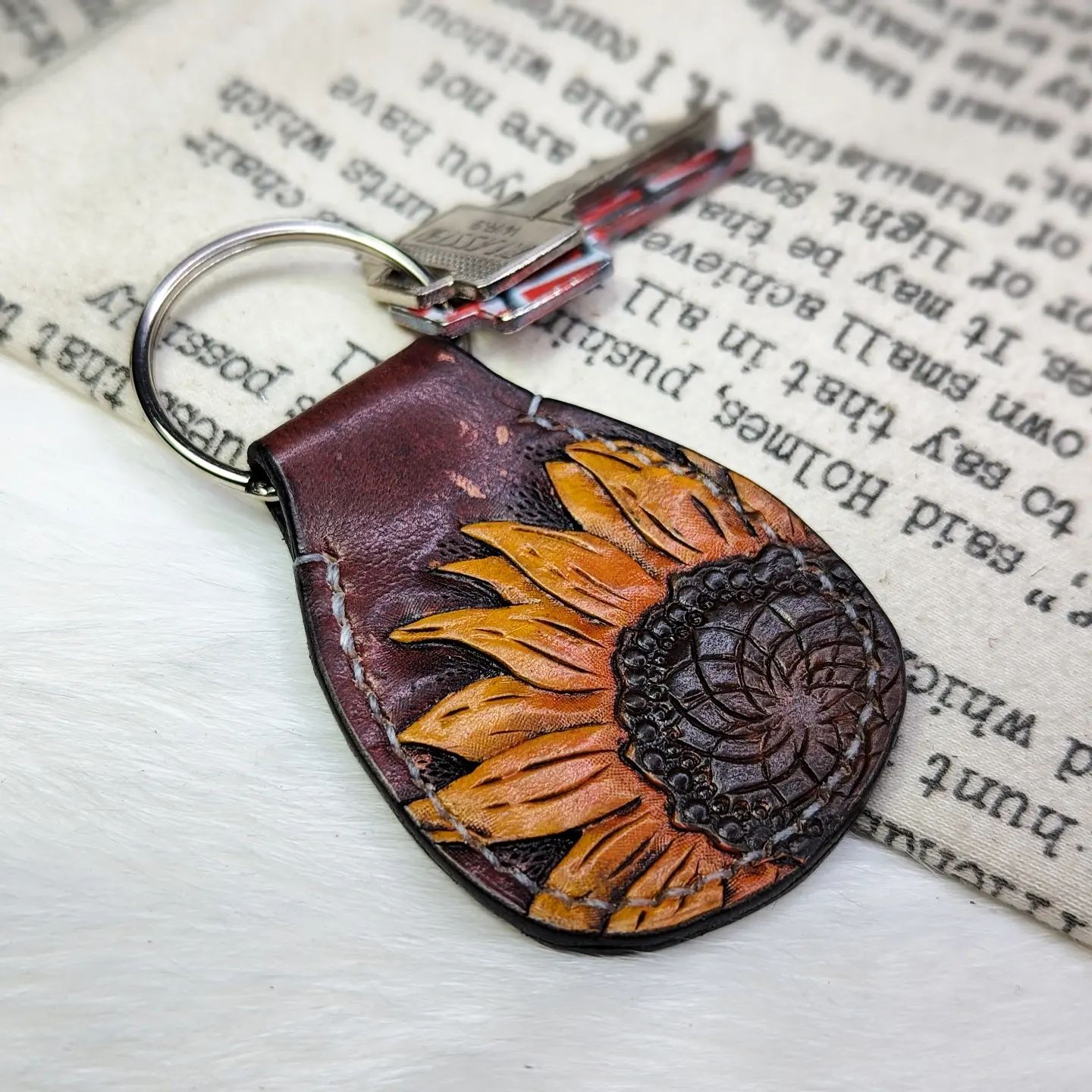 Key Fob | Tooled Sunflower