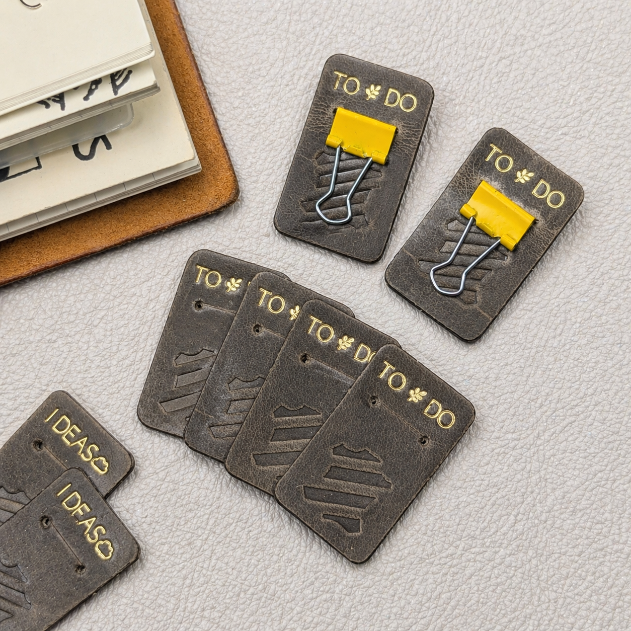 LEATHER TABS | Assorted Experimental Tabs 'TODAY', 'TO DO', 'IDEAS', 'ART'