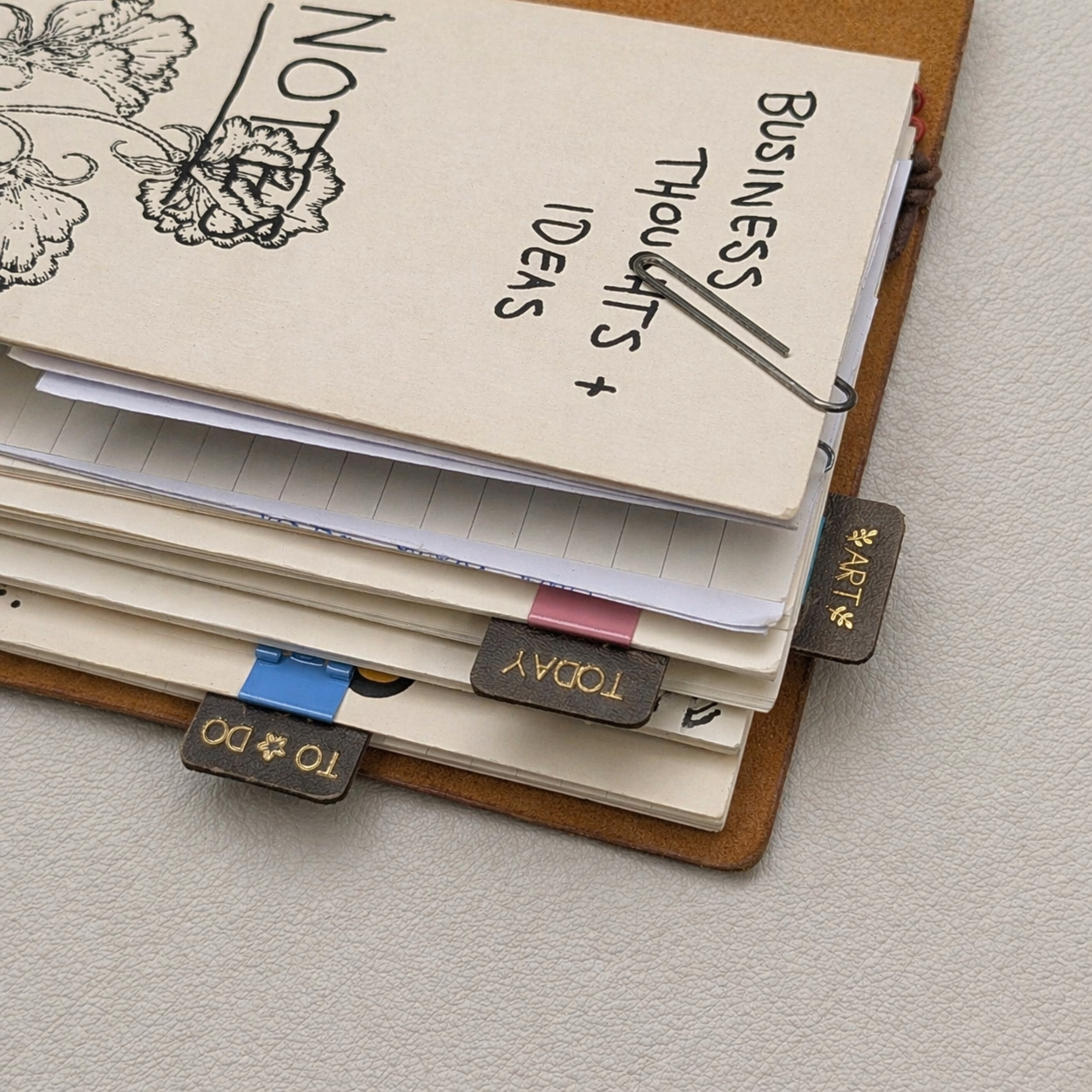 LEATHER TABS | Assorted Experimental Tabs 'TODAY', 'TO DO', 'IDEAS', 'ART'