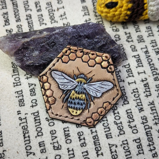 Leather Hexagon Patch | Bumblebee & Honeycomb