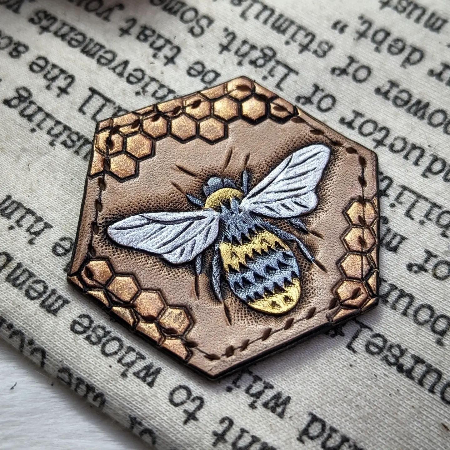 Leather Hexagon Patch | Bumblebee & Honeycomb