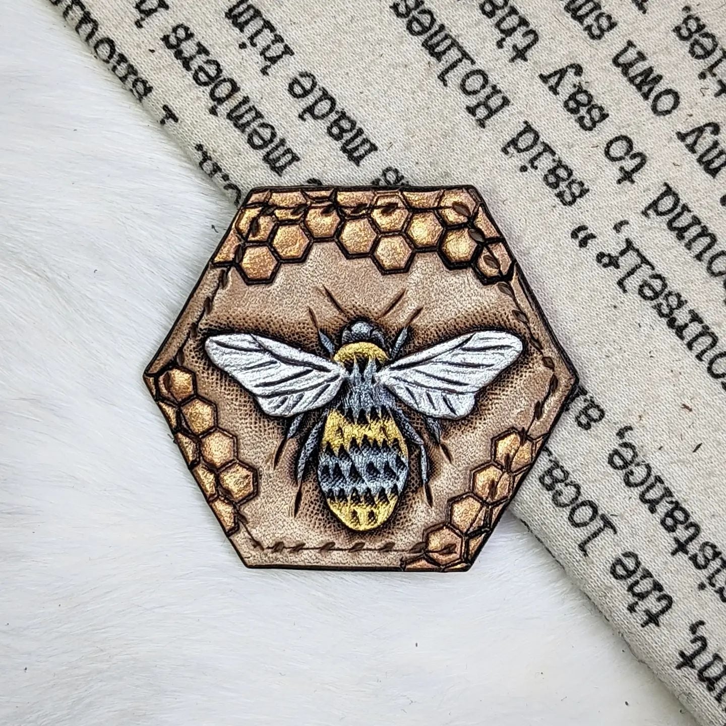 Leather Hexagon Patch | Bumblebee & Honeycomb