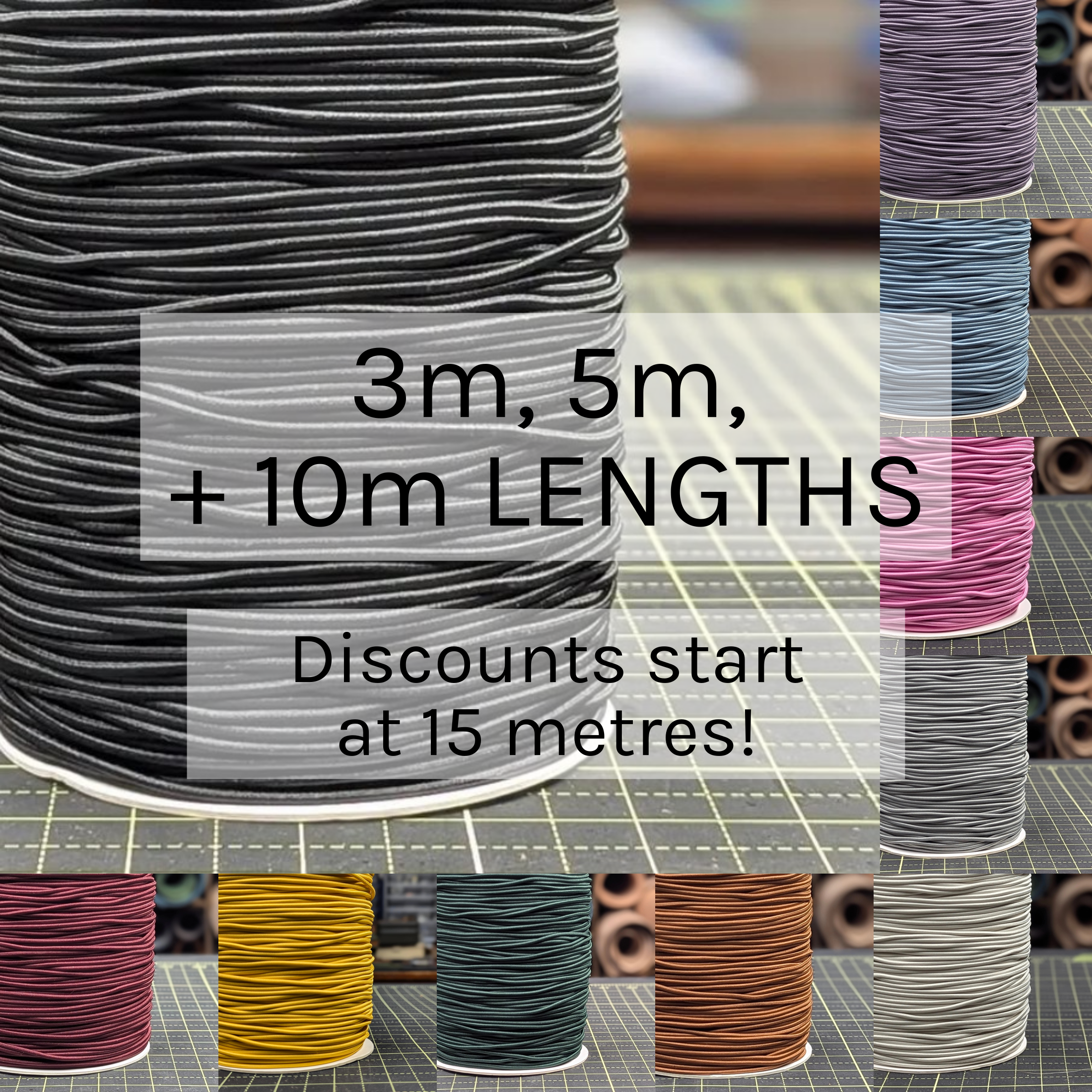 ELASTIC CORD | 2mm, Assorted Lengths + Colours