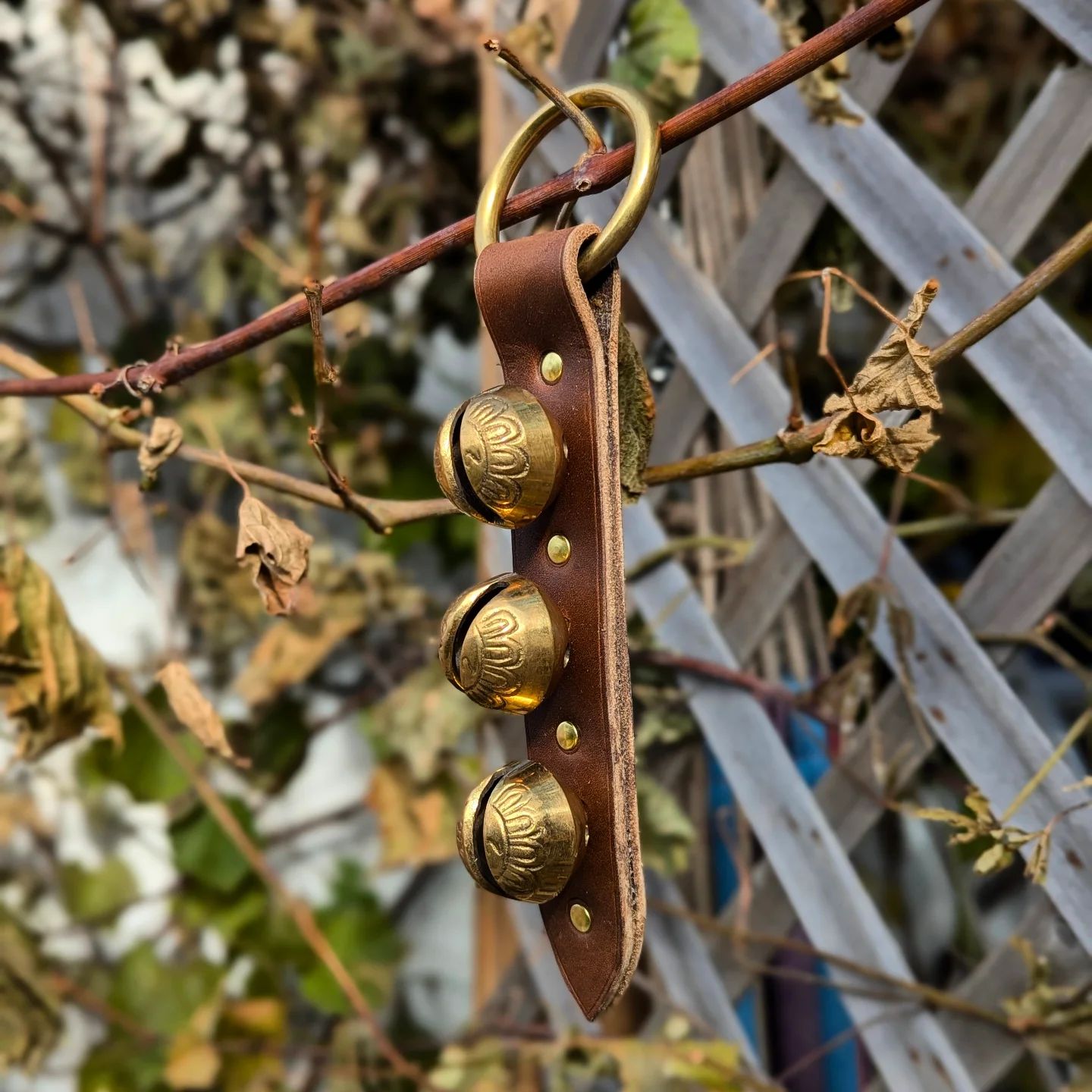 Sleigh Bell Hanger | Brass Sleigh Bells + Tawny Brown Latigo