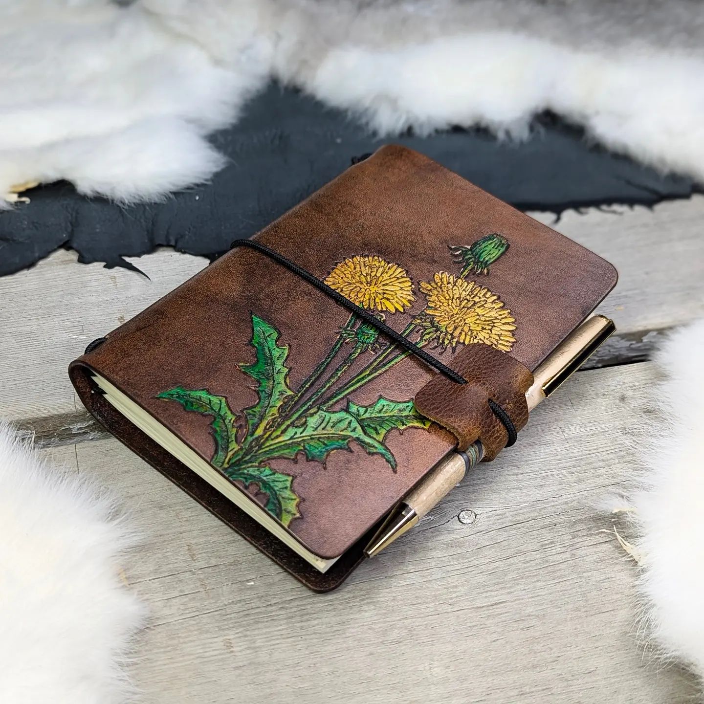 A6 Traveller's Refillable Notebook | Pyrography Dandelions #1 for R. K.