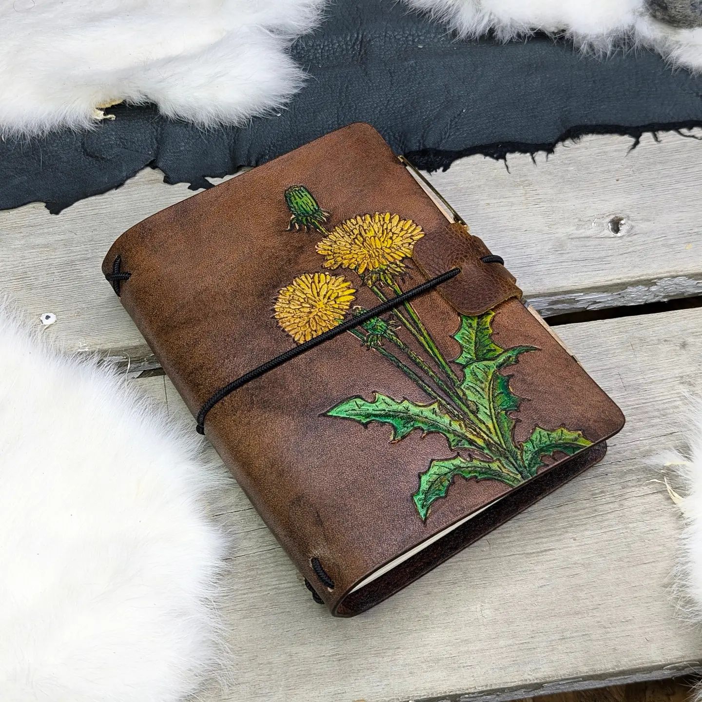 A6 Traveller's Refillable Notebook | Pyrography Dandelions #1 for R. K.