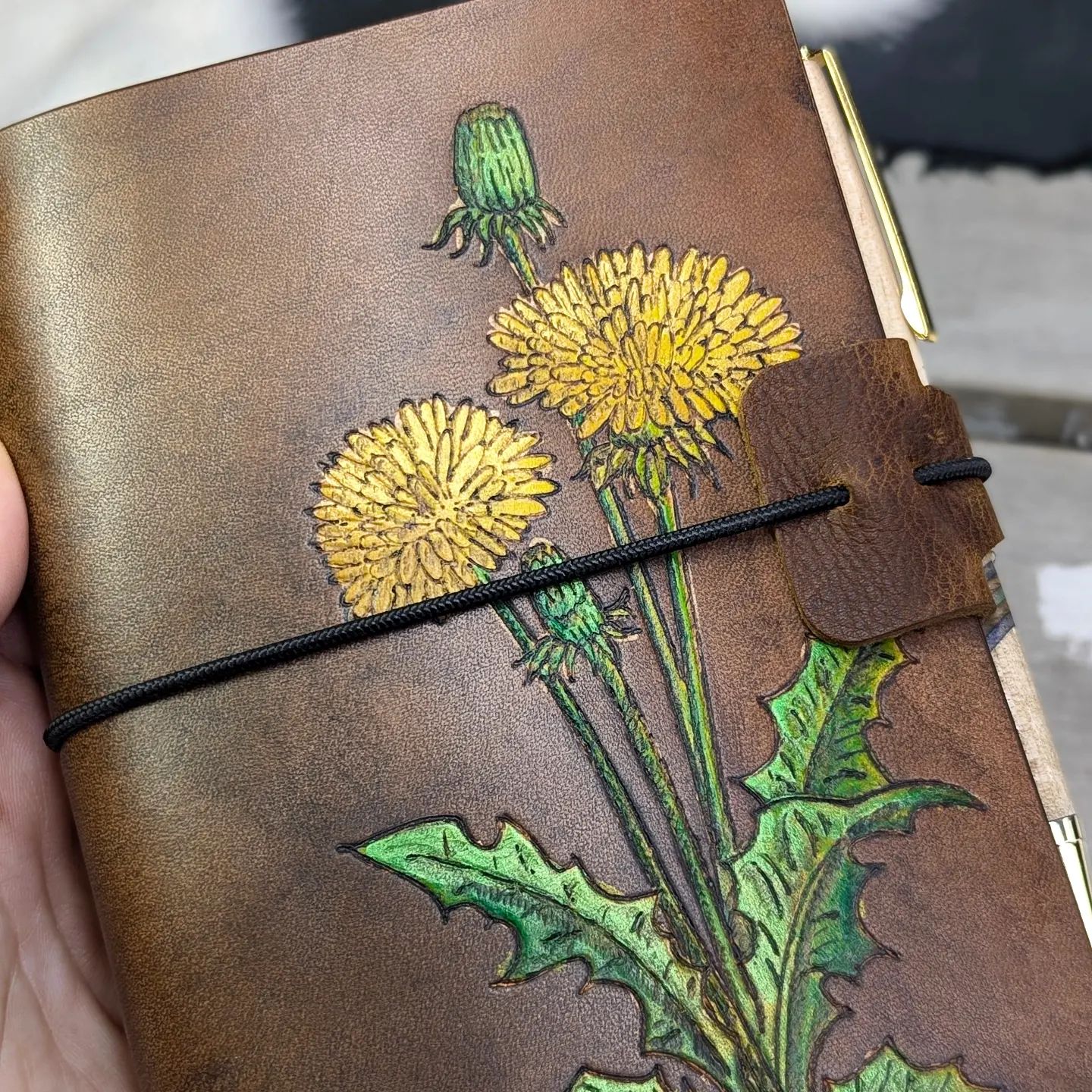 A6 Traveller's Refillable Notebook | Pyrography Dandelions #1 for R. K.