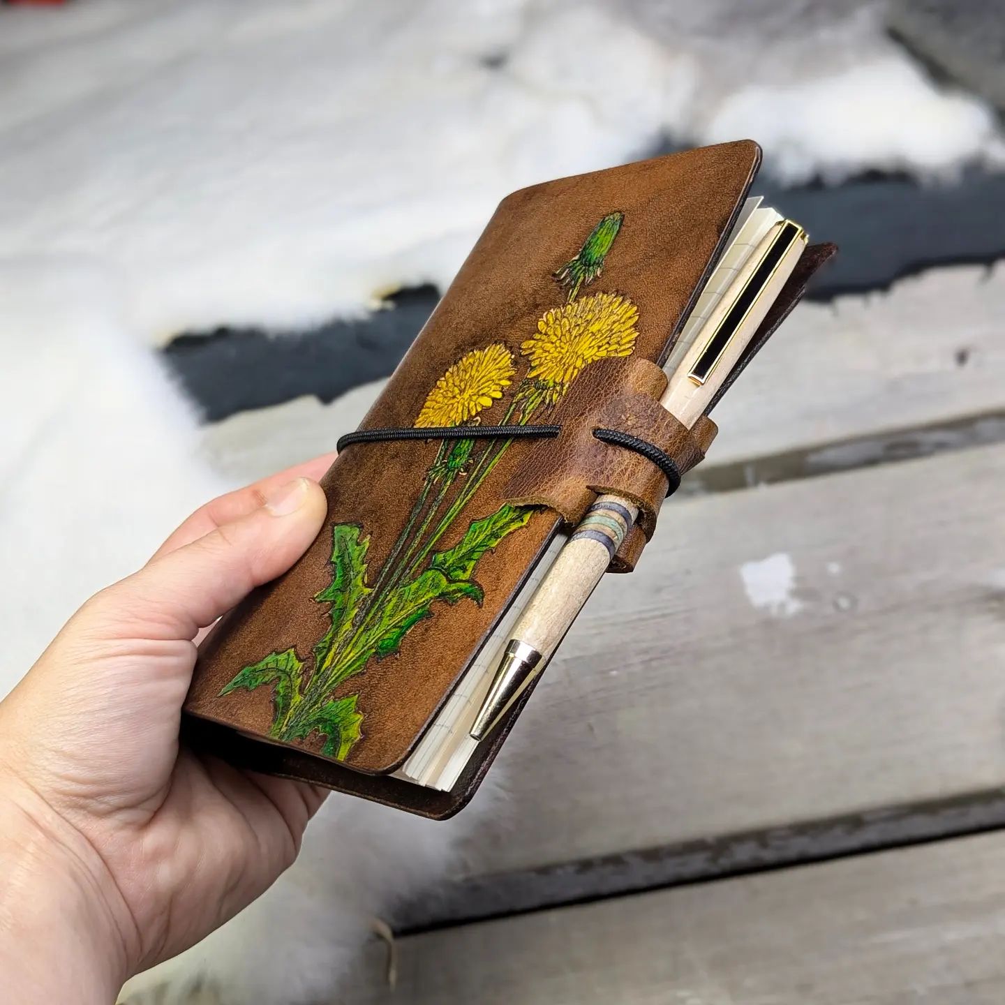 A6 Traveller's Refillable Notebook | Pyrography Dandelions #1 for R. K.