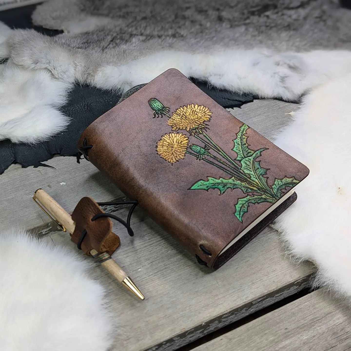 A6 Traveller's Refillable Notebook | Pyrography Dandelions #1 for R. K.