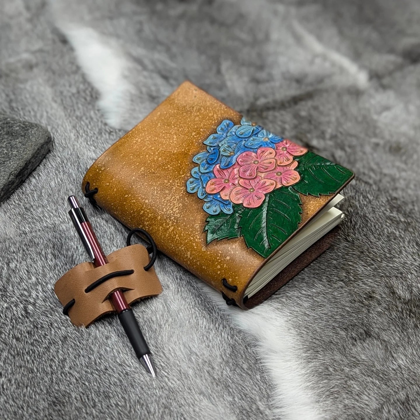 A6 Traveller's Refillable Notebook | Tooled Hydrangea for N.C.