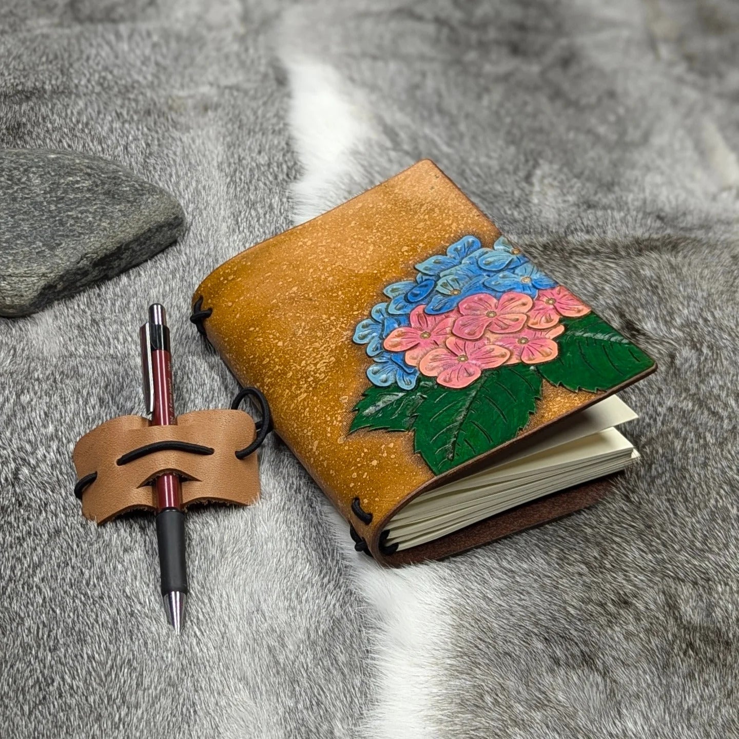 A6 Traveller's Refillable Notebook | Tooled Hydrangea for N.C.